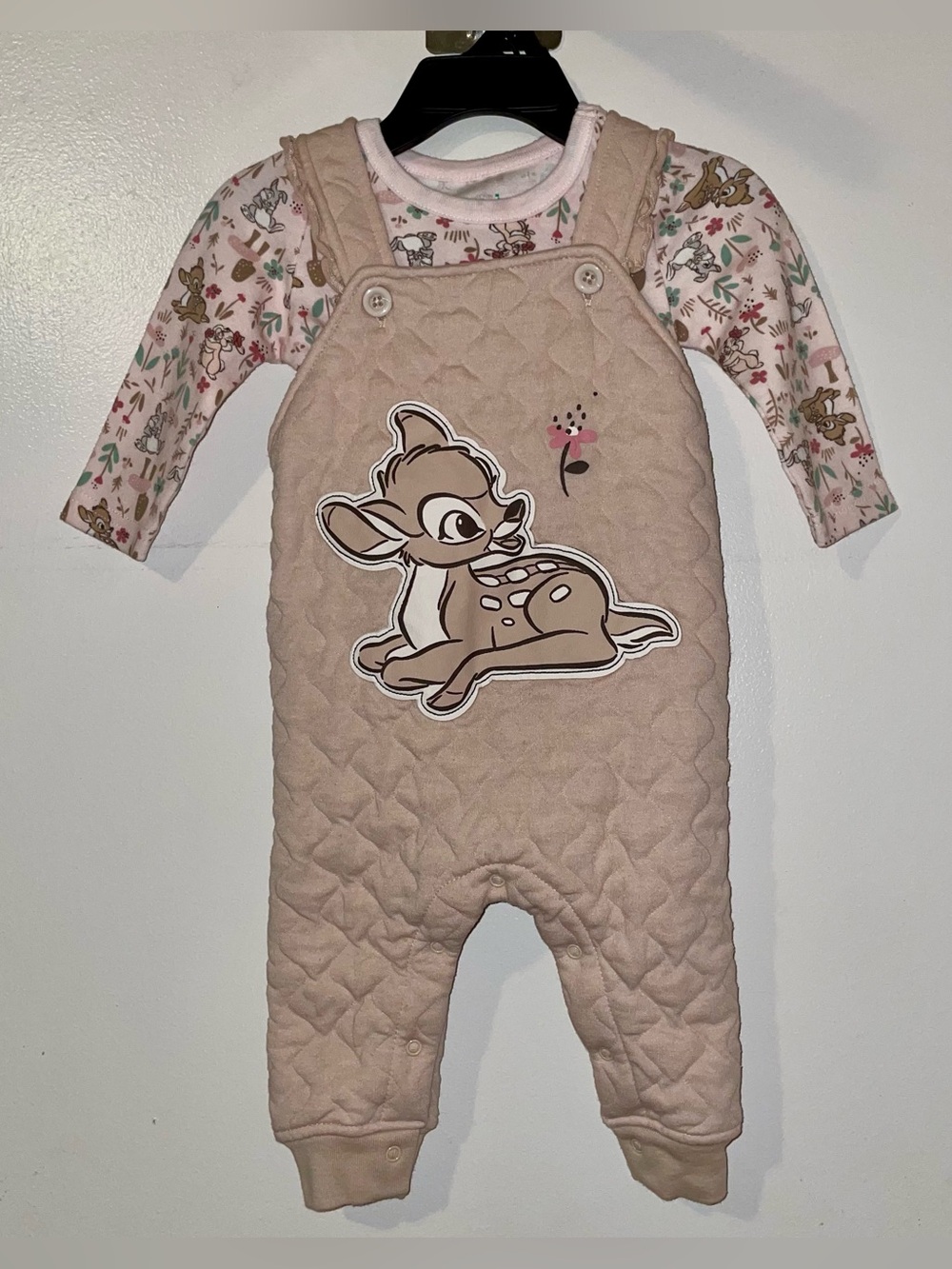 Disney Quilted Bambi Overalls with Floral Bodysuit